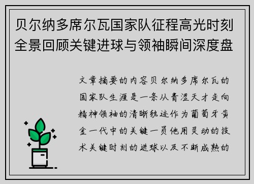 贝尔纳多席尔瓦国家队征程高光时刻全景回顾关键进球与领袖瞬间深度盘点